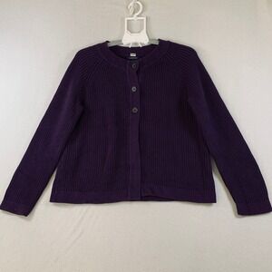 Lands' End Women's 3-button front Cotton Knit Cardigan Sweater Petite M/P Purple